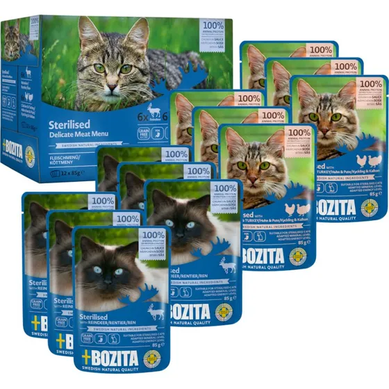 Bozita Sterilised Kawałki w sosie, 12 x 85 g - Mix smaków