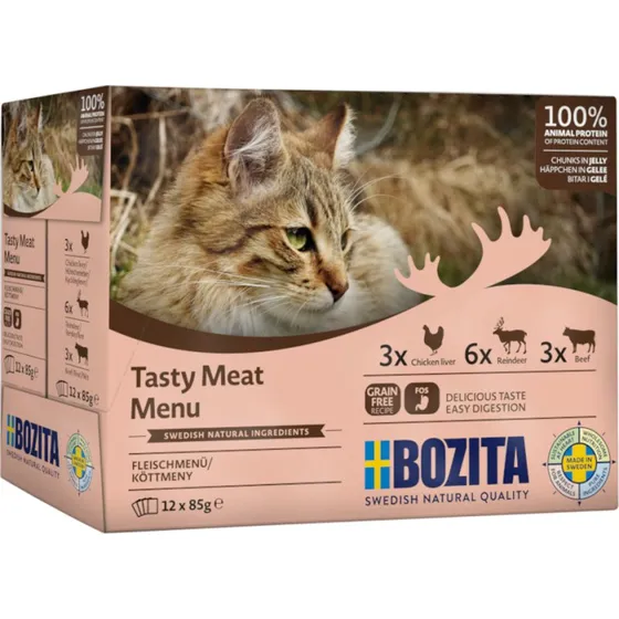 Bozita Kawałki w Galarecie Mięsne Menu, 12 x 85 g (3 smaki)