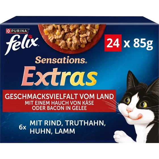 Felix Sensations Extras w galarecie, Mięsna różnorodność, 48 x 85 g