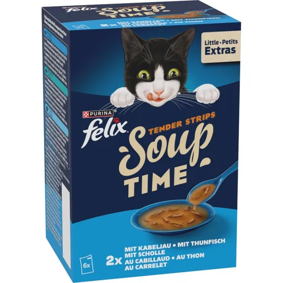 Felix Soup Time Delikatne Paseczki Dorsz, Tuńczyk, Gładzica 6x48 g
