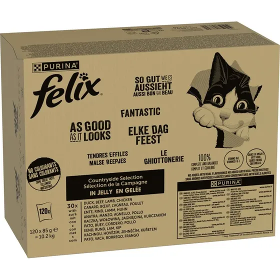 Felix Mix Smaków w Galarecie (120 x 85 g) - Wołowina, Kurczak, Kaczka, Jagnięcina