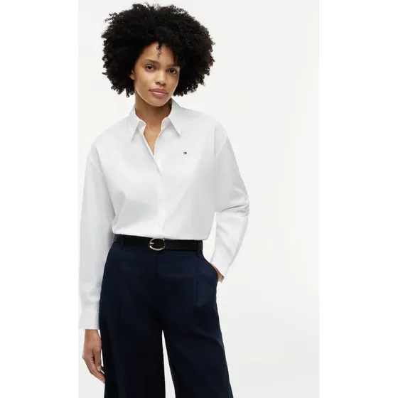 Tommy Hilfiger Bluzka Biała Popelina z Kołnierzem