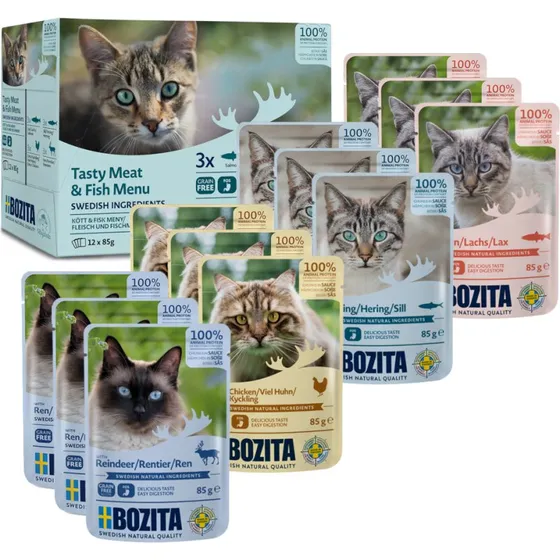 Bozita Kawałki w sosie, saszetki 12x85g, Mix Rybno-Mięsny