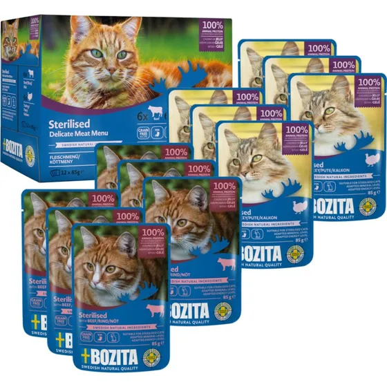 Bozita Sterilised Kawałki w galarecie, 12 x 85 g, Pakiet mieszany