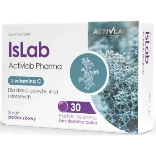 Activlab IsLAB Pastylki do ssania z witaminą C i porostem islandzkim, porzeczkowe, 30 szt.