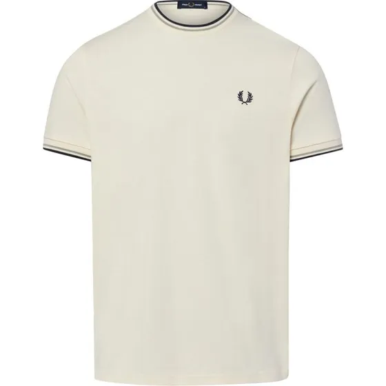 Fred Perry Koszulka Męska Biała z Prążkowanymi Detalami