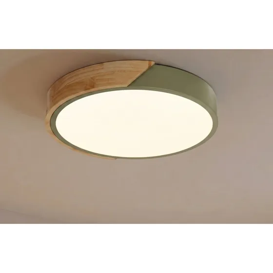 Lampa sufitowa LED PRIOS Lynorri, Ø 32 cm, zielona, drewno