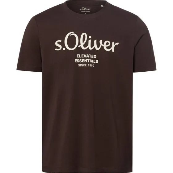 s.Oliver Koszulka Męska z Logo - Brązowa, Bawełna, S