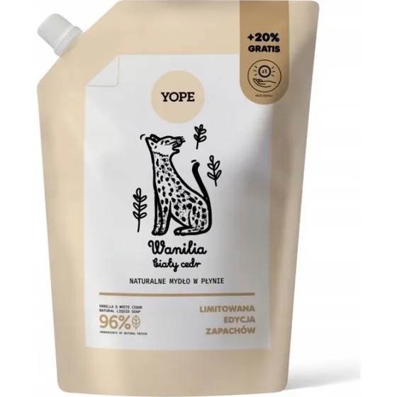 YOPE Mydło w płynie Refill Wanilia & Biały Cedr 600 ml