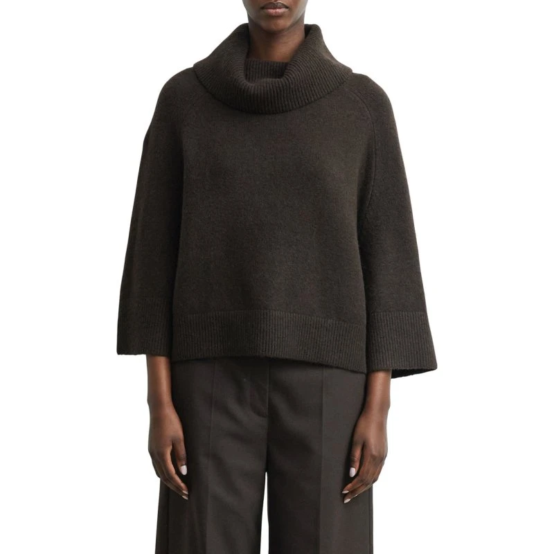 Sweter poncho z szerokim kołnierzem i rękawami 3/4