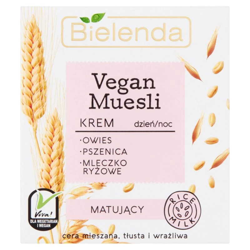 Bielenda Vegan Muesli Krem Matujący Pszenica + Owies + Mleczko Ryżowe 50 ml