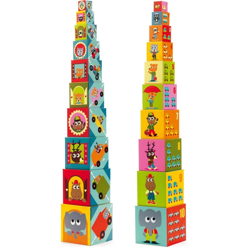 Djeco Piramida 10 kostek pojazdy 12m+