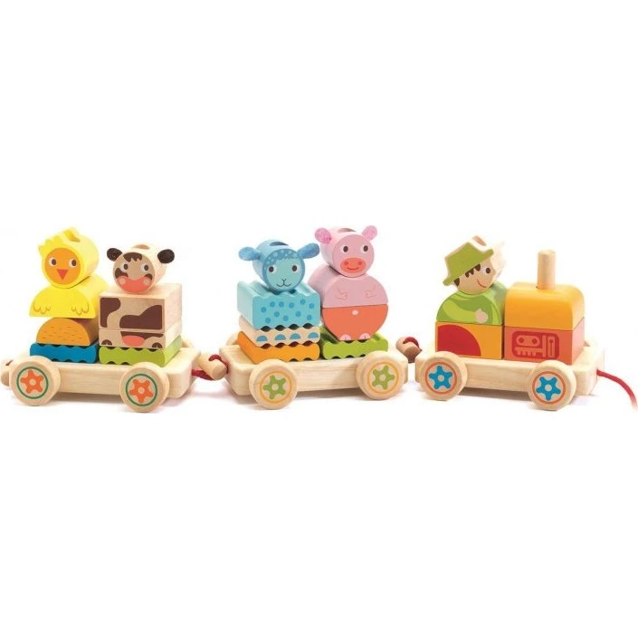 Djeco Drewniany Pociąg Zwierzątka – Klocki Edukacyjne