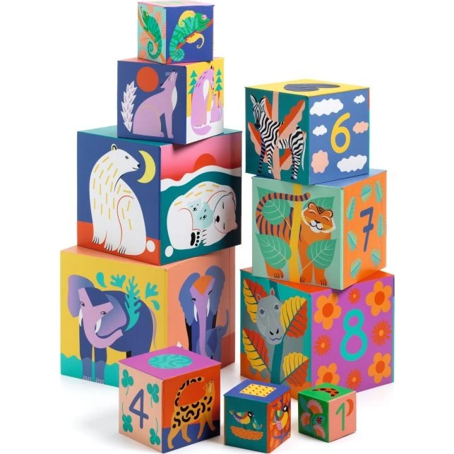 Djeco Dzikie Zwierzęta – Piramida z Klocków 86 cm