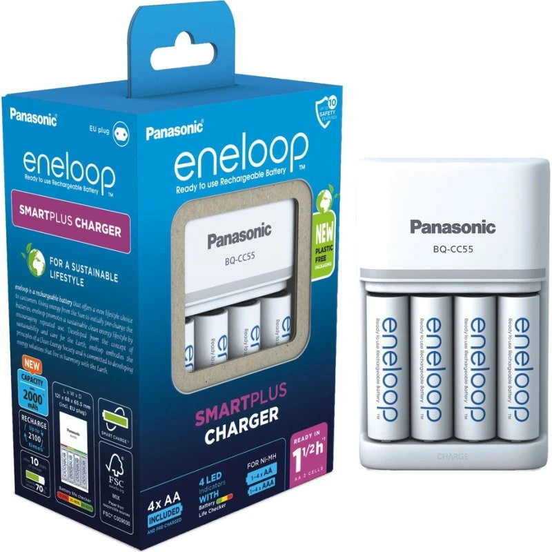 Panasonic Eneloop BQ-CC55 + 4 x AA 2000mAh Eneloop BK-3MCDE