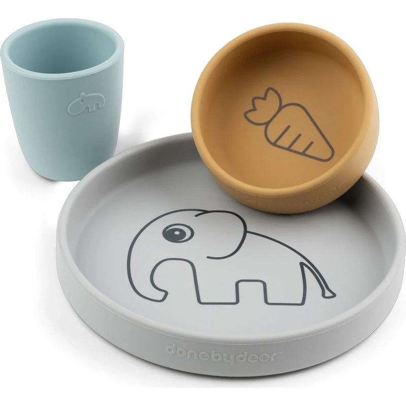 Done by Deer Zestaw jadalny Elphee MixMix 3-częściowy szary/musztardowy/niebieski