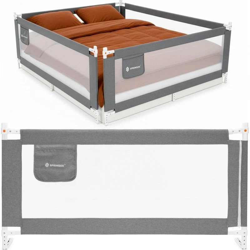 Barierka ochronna do łóżka 200 cm, szara, składana