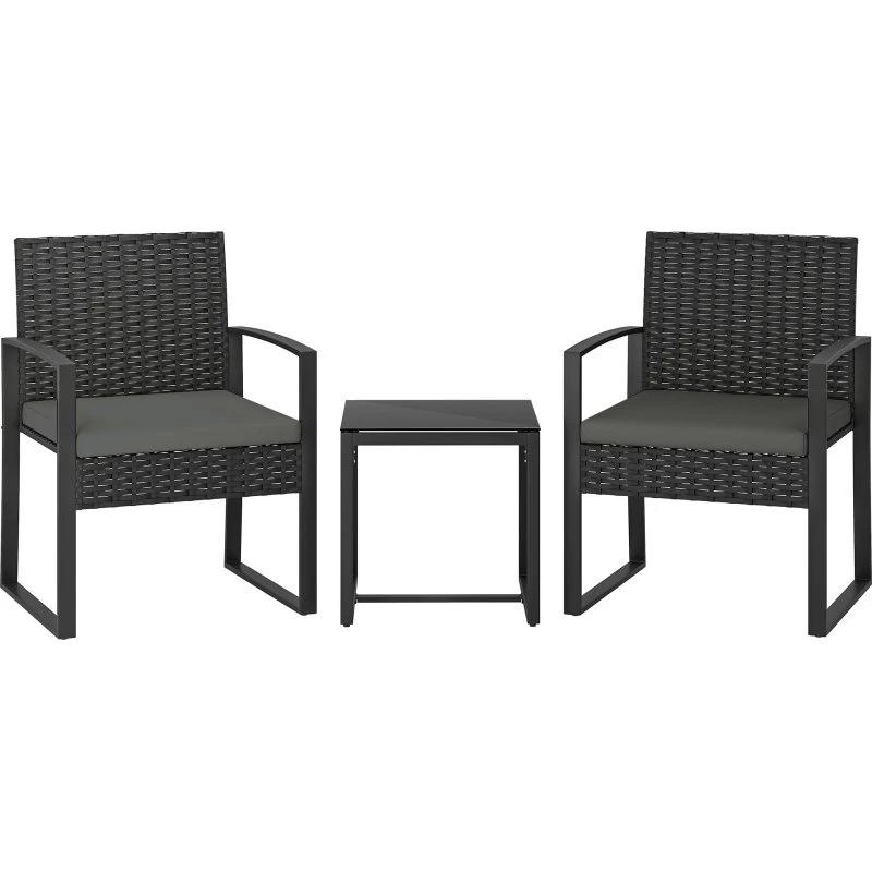 Outsunny Zestaw Bistro Rattan 3-częściowy Ciemnoszary