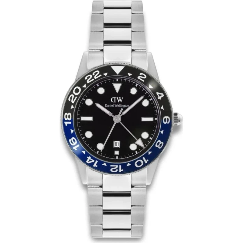 Daniel Wellington Iconic GMT Link Czarny Niebieski Ceramika Srebrny
