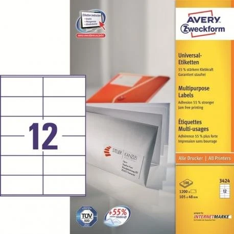 Avery 3424 Etykiety Papierowe 105x48 mm, 1200 szt.