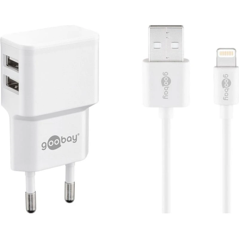 Goobay Ładowarka 2x USB-A 2,4 A z kablem Lightning 1m