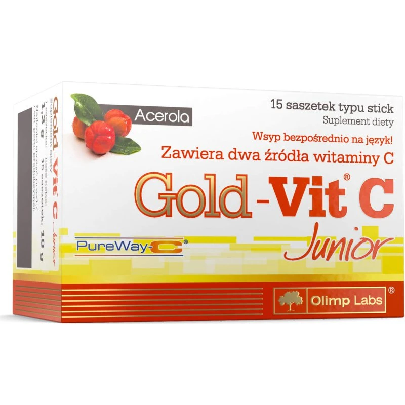 Olimp Gold-Vit C Junior, smak malinowy, 15 saszetek