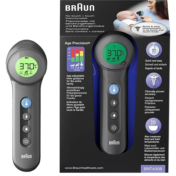 Braun BNT400 Termometr Bezdotykowy do Czoła z Age Precision, Czarny