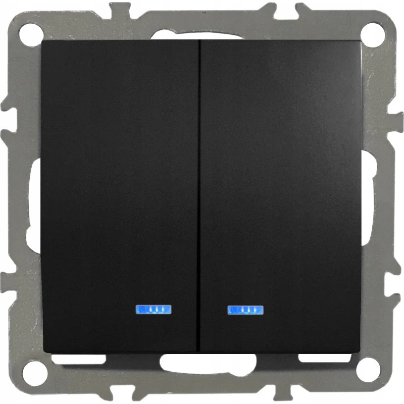 QUADRA Włącznik Podwójny Podświetlany Czarny Mat 84x84mm