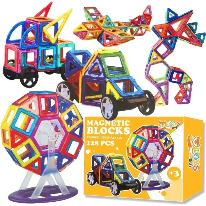 MagnaBuild Klocki Magnetyczne 3D 128 el, Edukacyjne dla Dzieci 3+