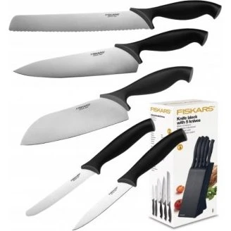Fiskars Functional Form Kompletny zestaw 5 noży w czarnym bloku