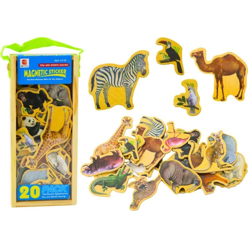 LeanToys Magnesy Drewniane Zwierzęta 20 Sztuk