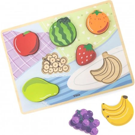 Viga Toys Drewniane Puzzle Montessori 2w1 Owoce