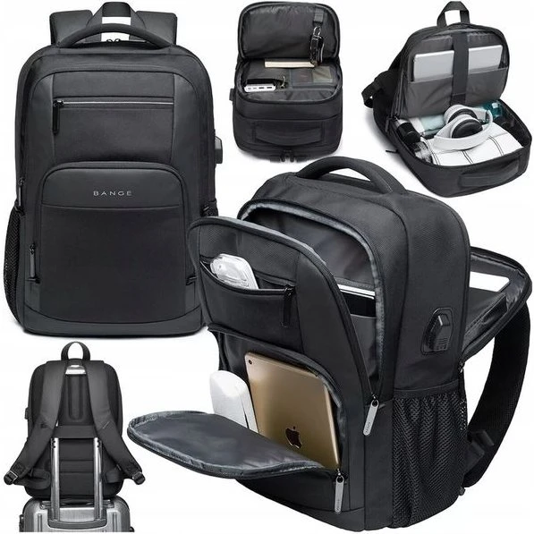 BANGE Plecak na Laptop 15.6 z USB, czarny, 35 l