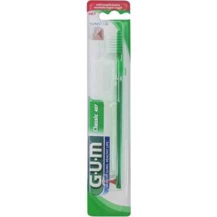 GUM Classic 2w1 szczoteczka do zębów z stymulatorem dziąseł, żółty