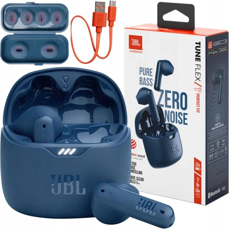 JBL TUNE FLEX ANC Bluetooth 5.2, niebieskie, bezprzewodowe
