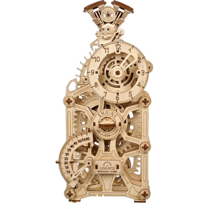 Ugears Engine Clock - drewniany zegar mechaniczny DIY
