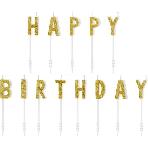 Happy Birthday Świeczki Złote Brokatowe 13 szt. (2,5 cm)