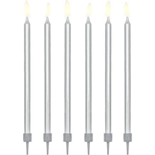 PartyDeco Świeczki urodzinowe srebrne 12,5 cm, 12 szt.