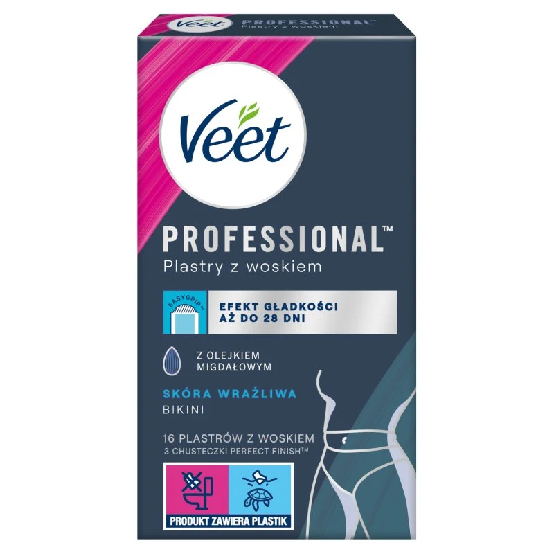 Veet Plastry z woskiem do depilacji bikini 16 szt, skóra wrażliwa