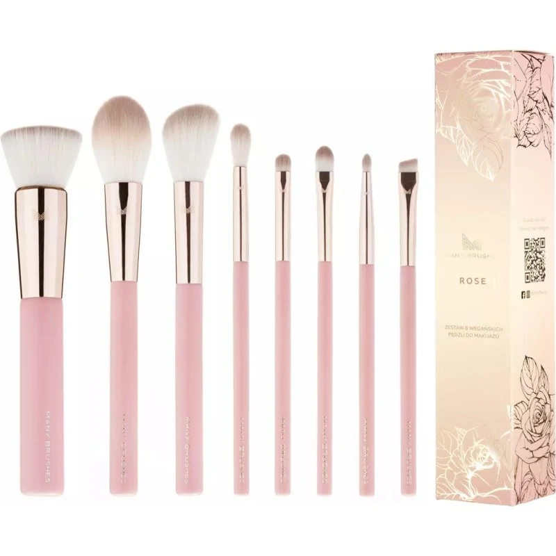 Many Brushes Rose – Zestaw 8 wegańskich pędzli do makijażu