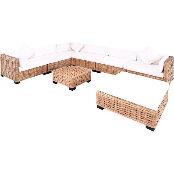 vidaXL Zestaw wypoczynkowy 27 elementów, rattan naturalny