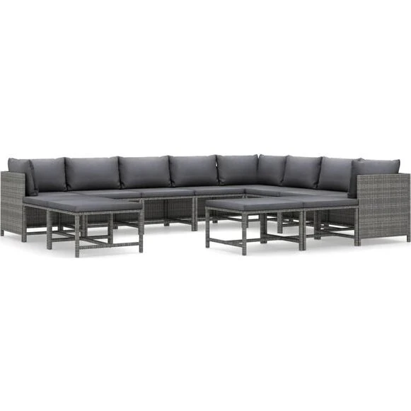 vidaXL Zestaw wypoczynkowy do ogrodu 3x sofa narożna + 5x poduszki, szary