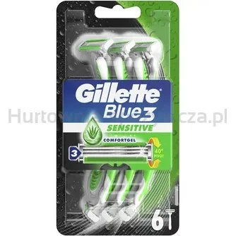Gillette Blue 3 Sensitive, maszynki jednorazowe, 6 sztuk