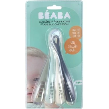 Béaba 4 łyżeczki silikonowe 1st Age 4 miesięcy+ kolor: khaki, niebieski, biały, granatowy