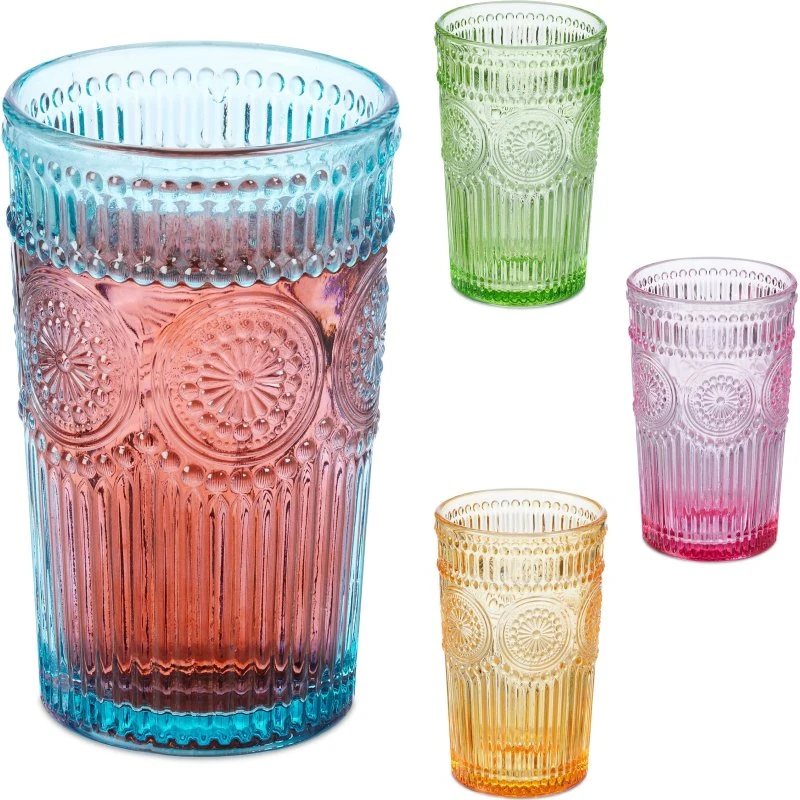 VINTAGE Kolorowe szklanki 360ml, zestaw 4 szt.