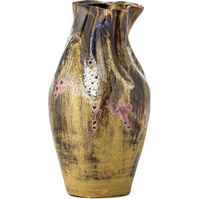 Bloomingville Wazon Benoit 26 cm, kamionka, żółto-brązowy z fioletowymi akcentami