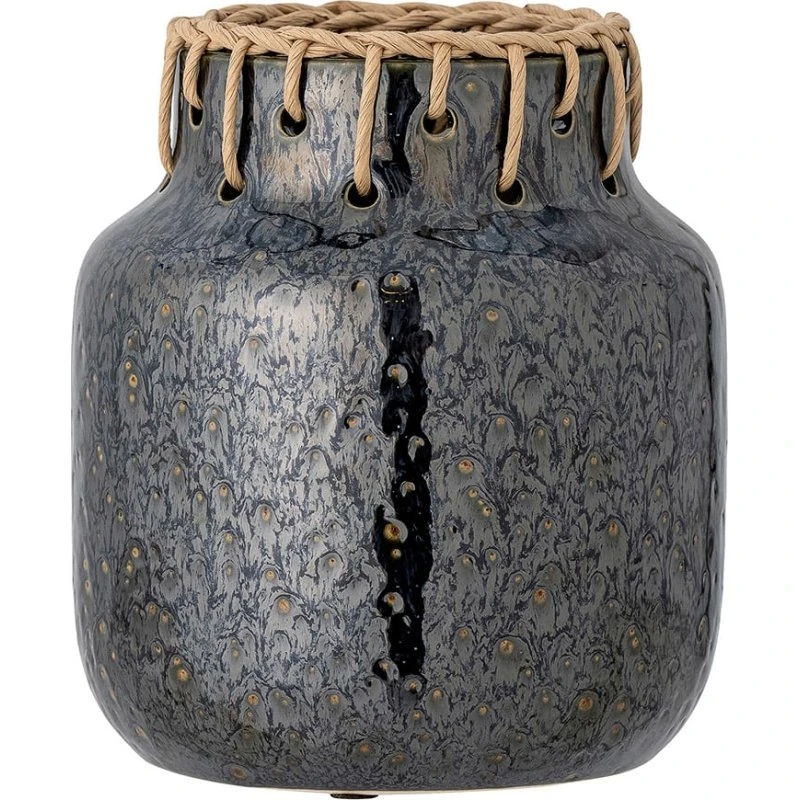 Bloomingville Wazon Janel Czarny 17x21 cm z Rattanem