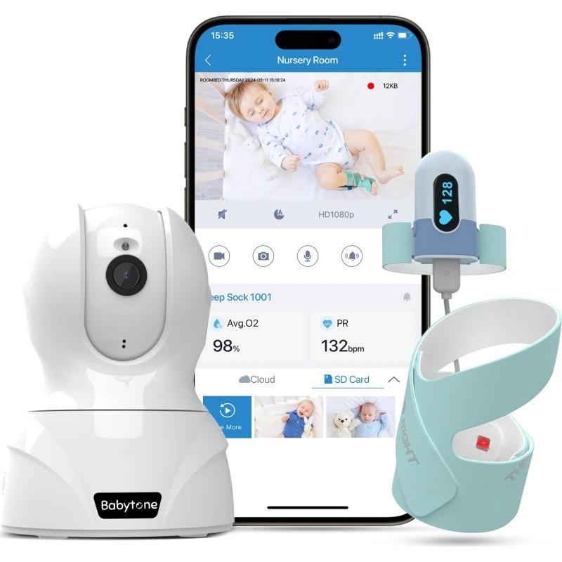 Babytone Monitor Snu i Oddechu z Kamerą 2.5K HD i Skarpetką Oksymetru