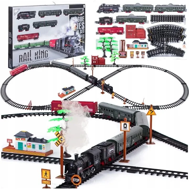 LEGO Train 5 Wagonów z Dymem, Elastyczne Torowisko 78x181 cm