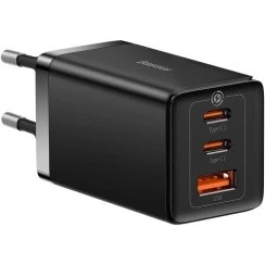 Baseus GaN5 Pro 65W, 2xUSB-C + USB, czarna/biała